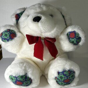 Christmas Stuff Bear Christmas fabric for the ears feet and hands and big bow